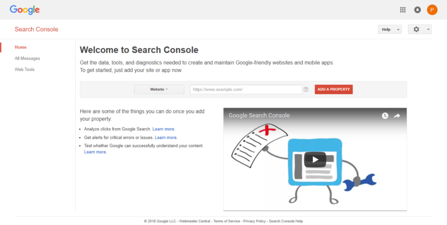 Lista negra do Google : Google Search console