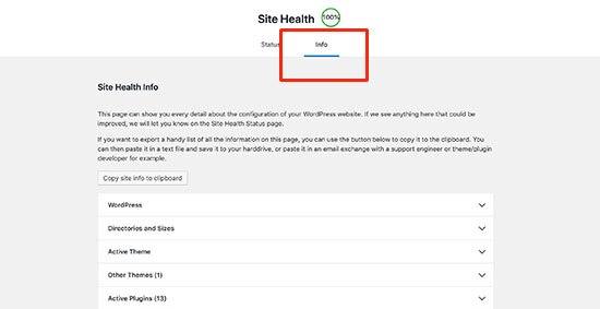 Informações de depuração de integridade do site