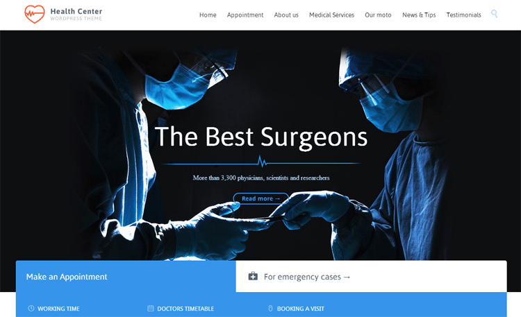 Tema WordPress de Saúde e Medicina do Centro de Saúde