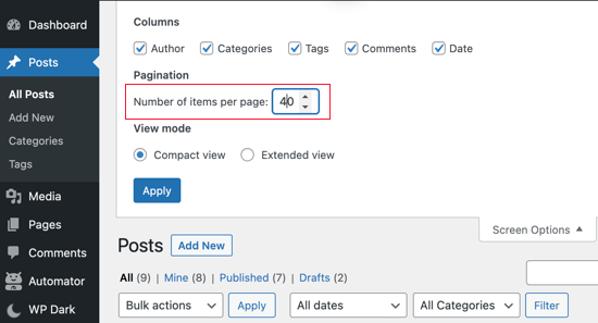 Mostrar 40 posts por página no WordPress