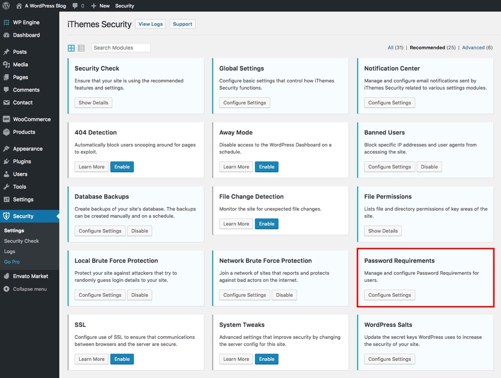 Configurações de segurança do iThemes
