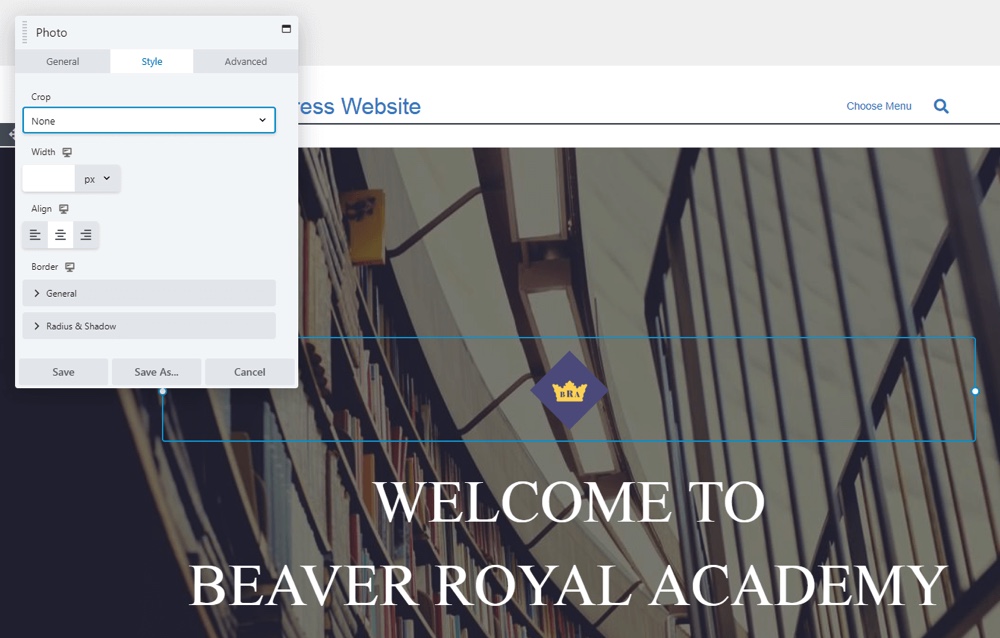 Configurações de estilo do Beaver Builder