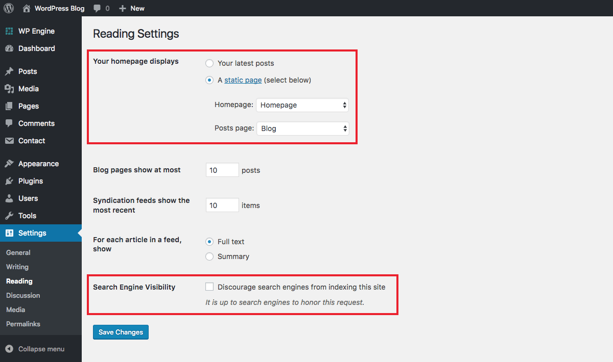 Configurações do WordPress: Leitura