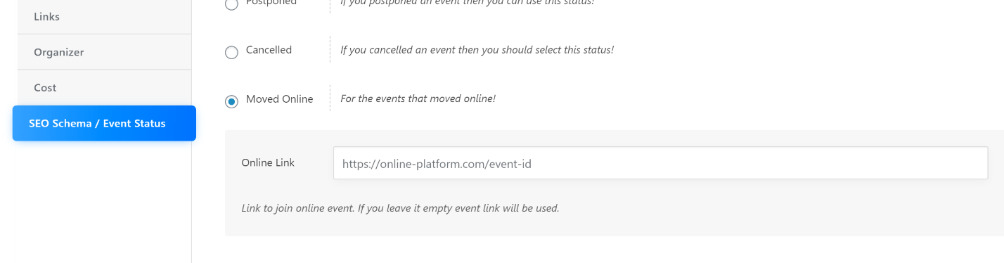Calendário de eventos moderno