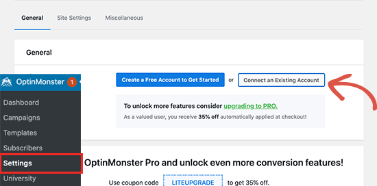 Conecte a conta OptinMonster ao WordPress