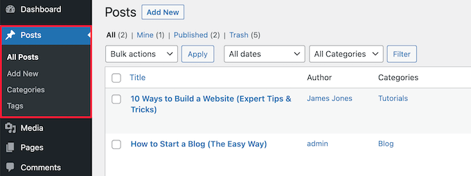 As postagens e páginas do WordPress permanecem as mesmas