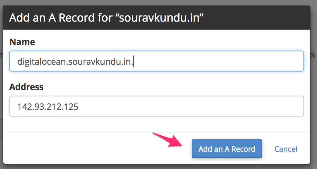 adicionando um registro dns