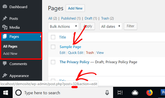 ID da página do WordPress