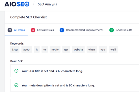 Lista de verificação de auditoria de SEO AIOSEO