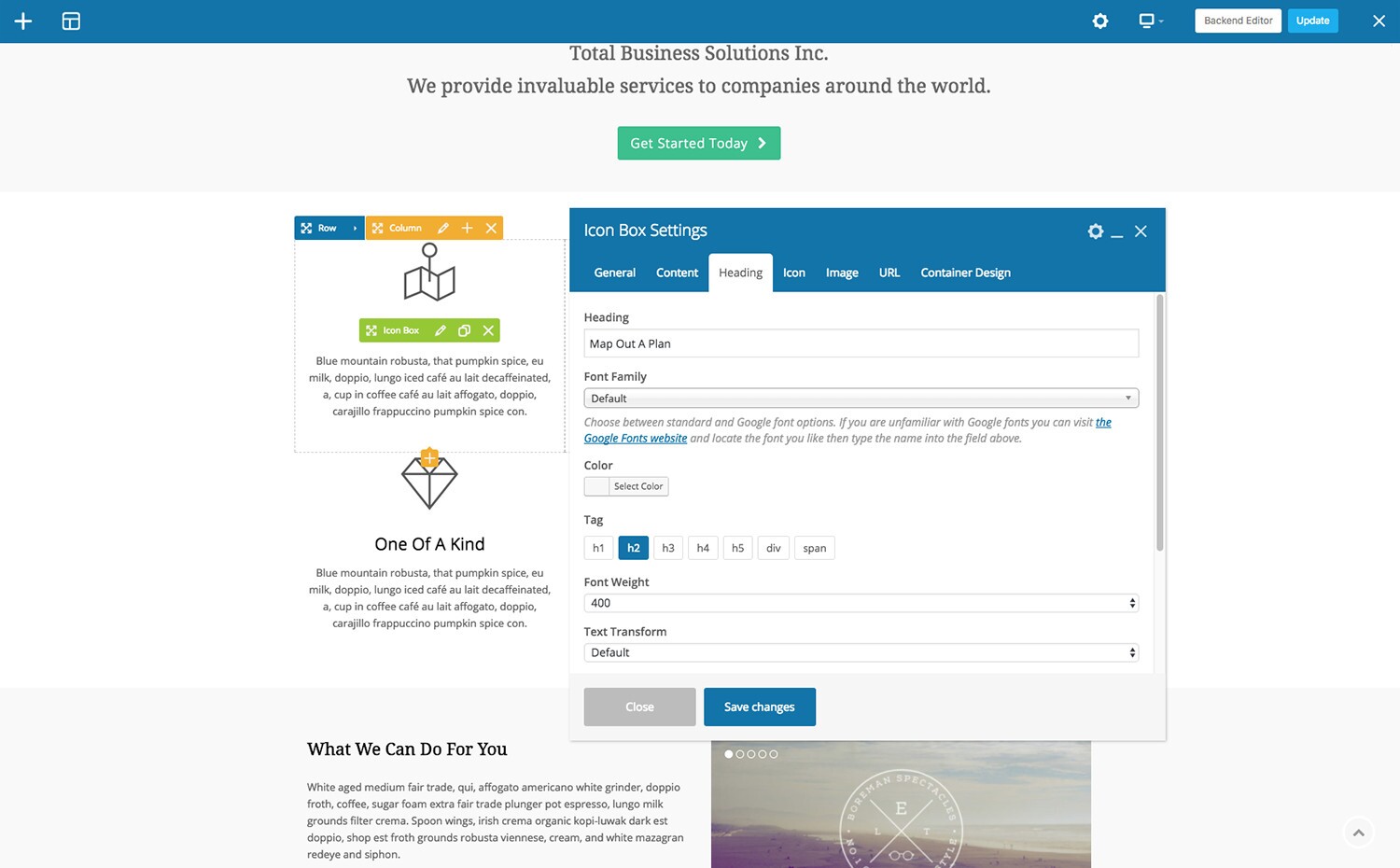 Edição de front-end da página de destino