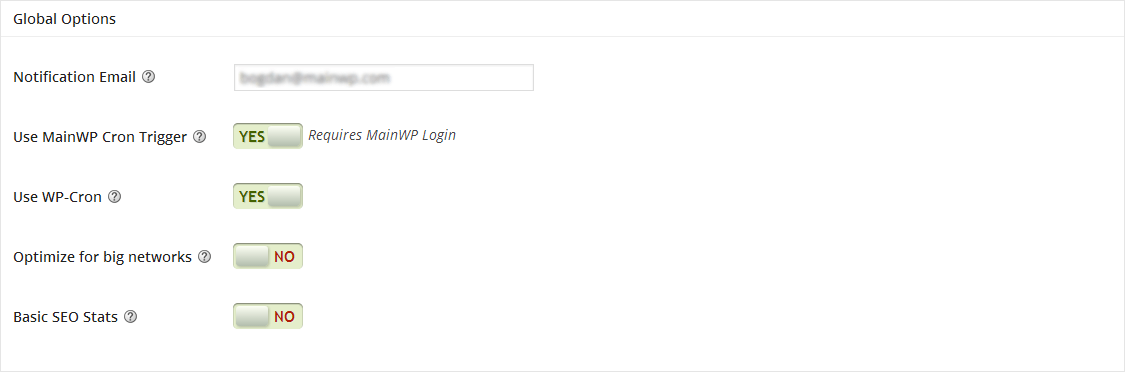 Configurações gerais do MainWP