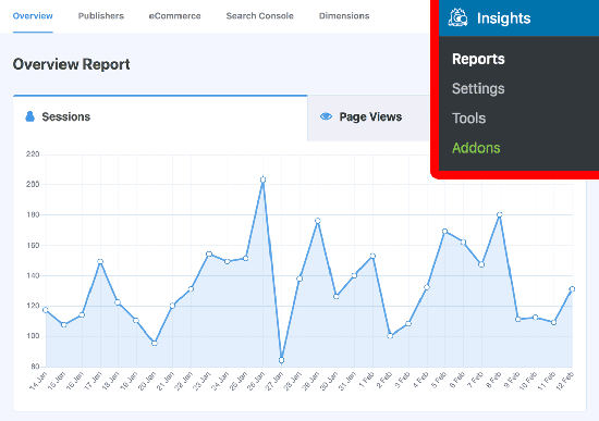 Relatórios de estatísticas do site no MonsterInsights