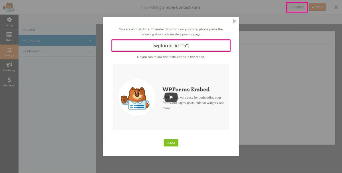 Formulário de incorporação do WPForms