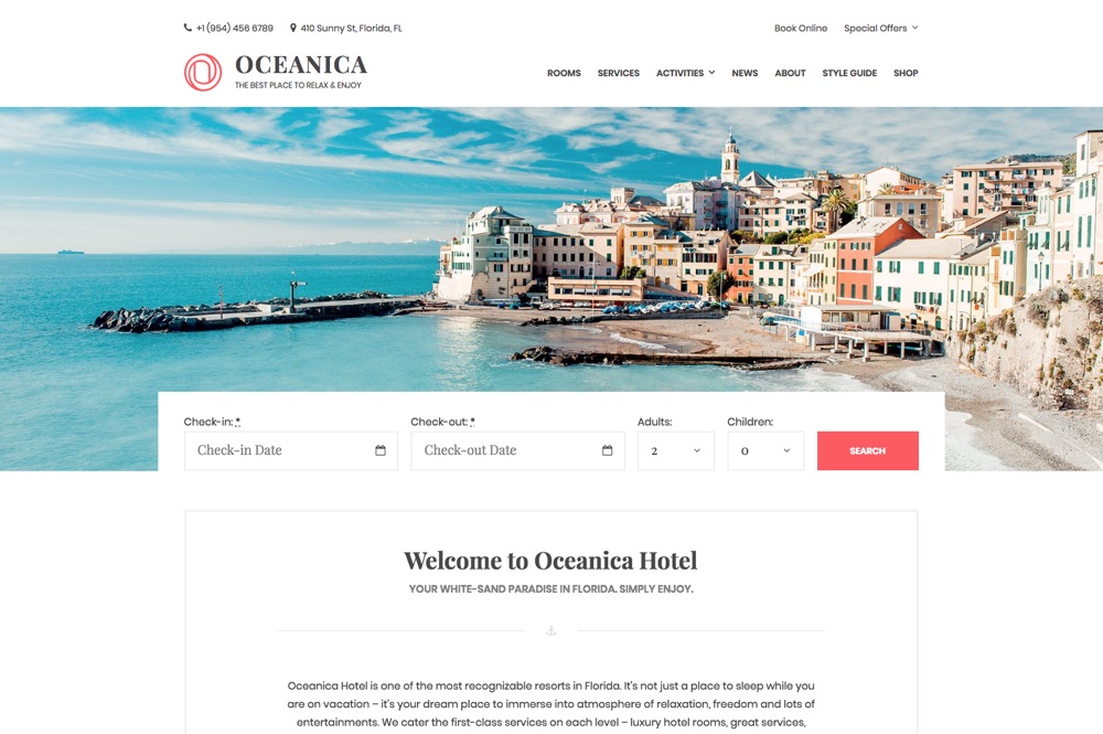 Tema WordPress Oceanica Hotel com sistema de reservas
