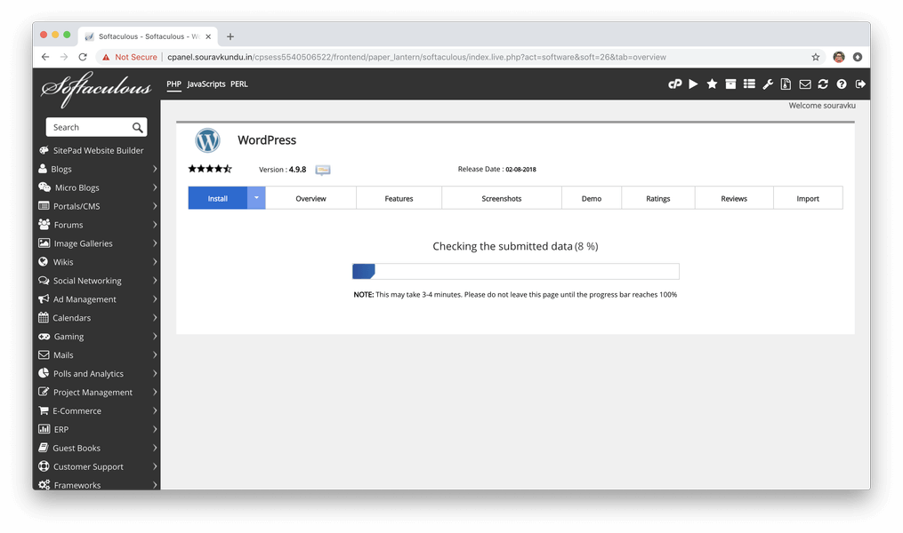 instalar wordpress com processamento softaculous cpanel 6