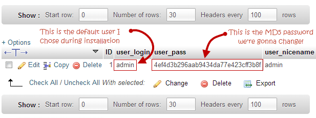 Edite a senha em wp_users no phpMyAdmin