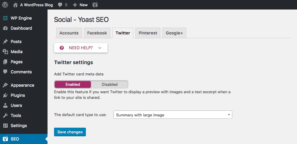Yoast SEO: dados de gráfico aberto do cartão do Twitter