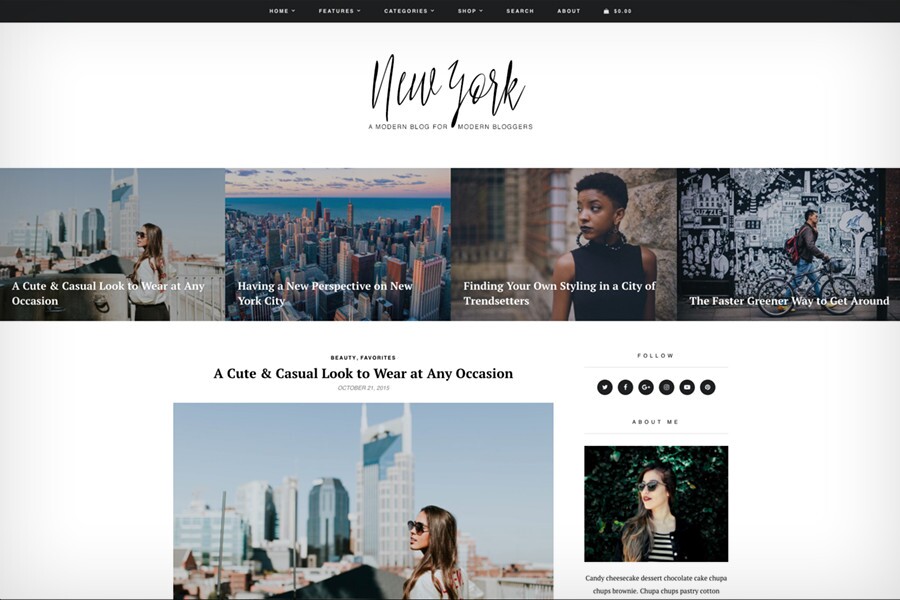 Tema de blog e loja WordPress de Nova York