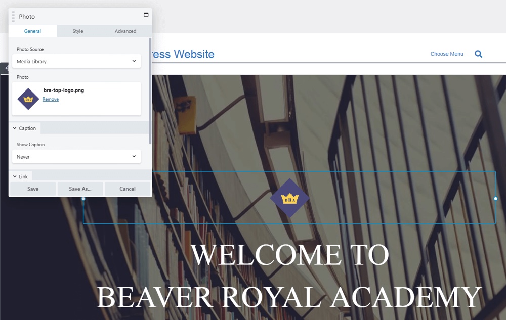 Configurações do módulo Beaver Builder