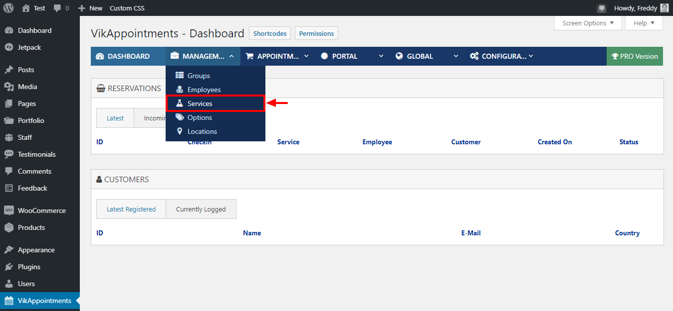 adicionando serviços em vikappointments