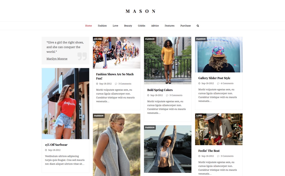 Tema WordPress Total Multiuso e Blogging: Demo Mason