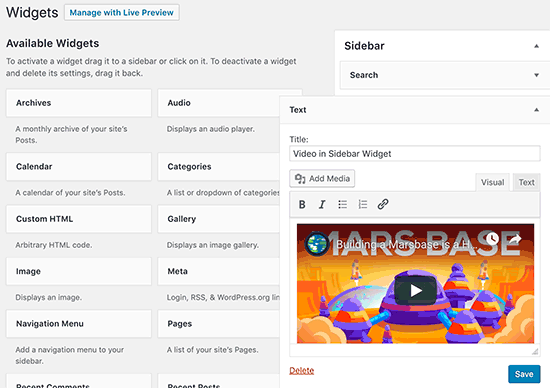 Incorporar vídeos no widget da barra lateral do WordPress