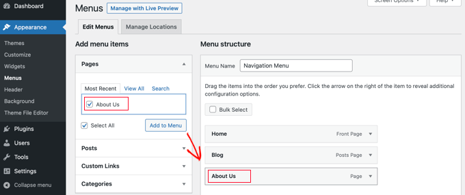 Adicionando um link interno ao seu menu de navegação