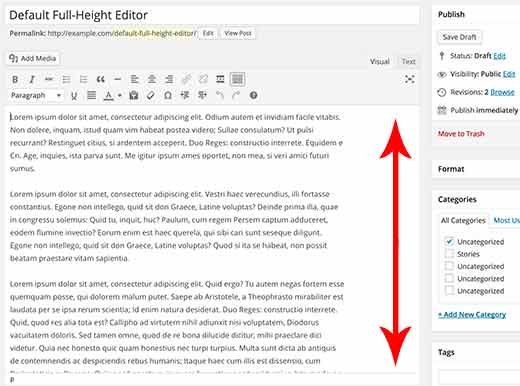 Editor de altura total padrão no WordPress