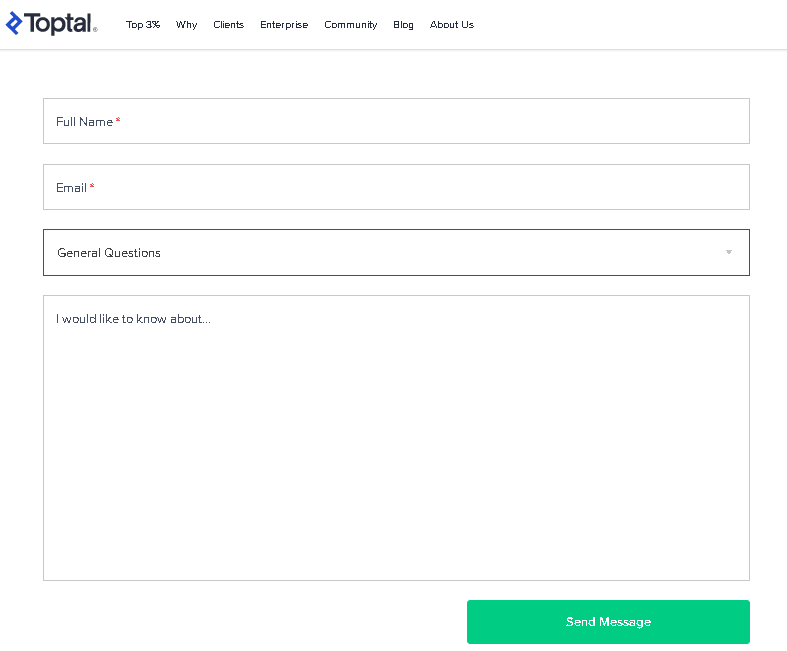 Formulário de contato Toptal