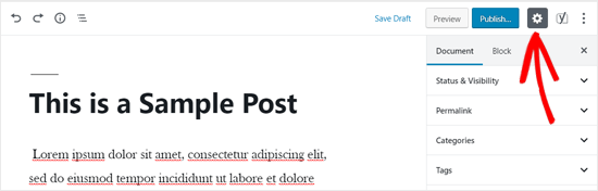 Ícone de configurações do editor do WordPress
