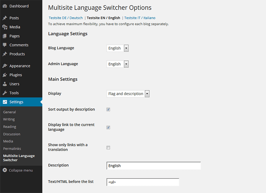 Plugins para WordPress Multisite: alternador de idioma