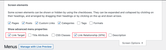 Verifique os relacionamentos de link e o destino do link nas opções da tela