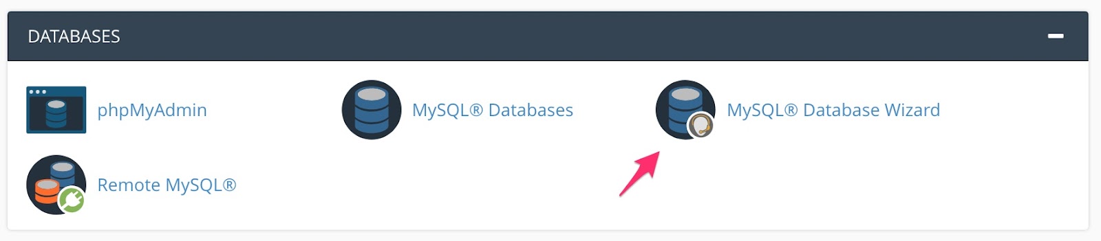 iniciando o assistente de banco de dados mysql do cpanel