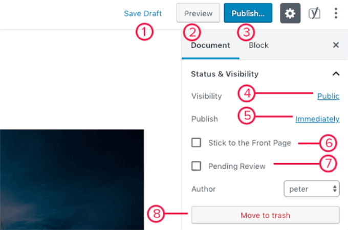 Opções de publicação na postagem do WordPress