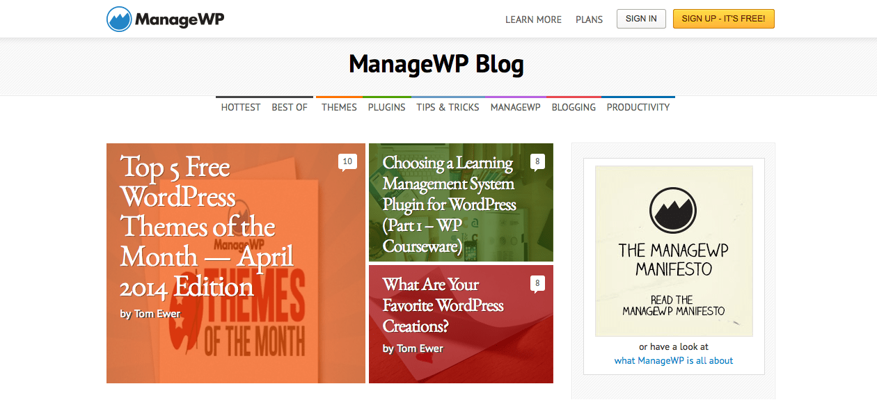 página do blog managewp