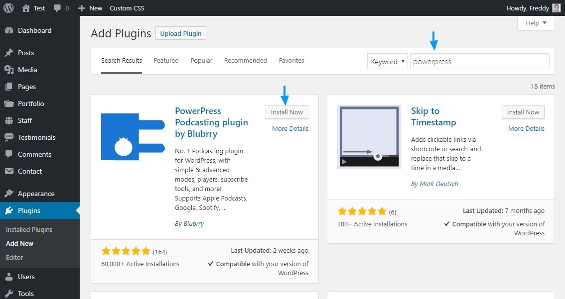 instalando o plugin powerpress wordpress