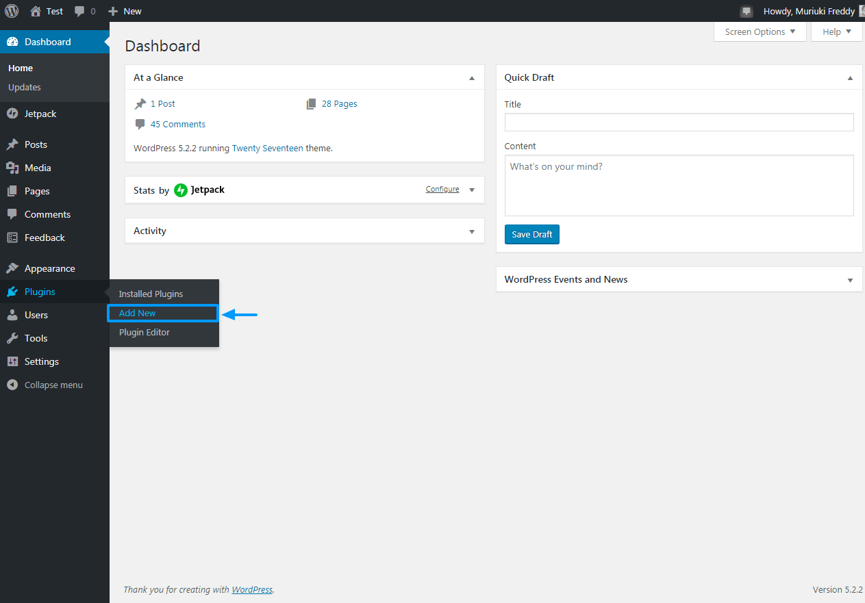instalando um novo plugin wordpress