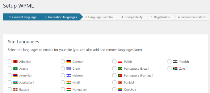 Selecione o idioma da tradução