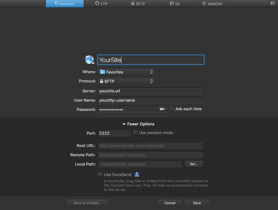 Login SFTP com transmissão
