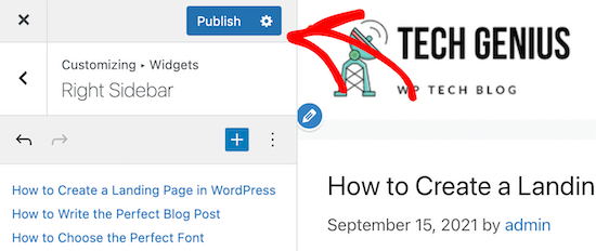 Salvar as alterações do widget da barra lateral no personalizador