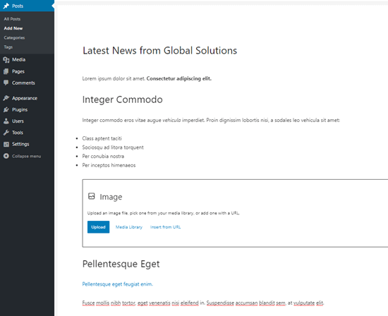 O texto do Word agora foi copiado em nossa postagem no WordPress