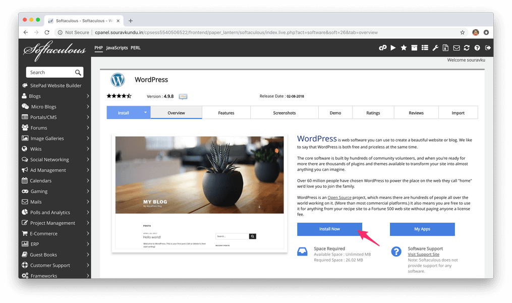 instale o wordpress com softaculous cpanel 2 instale agora