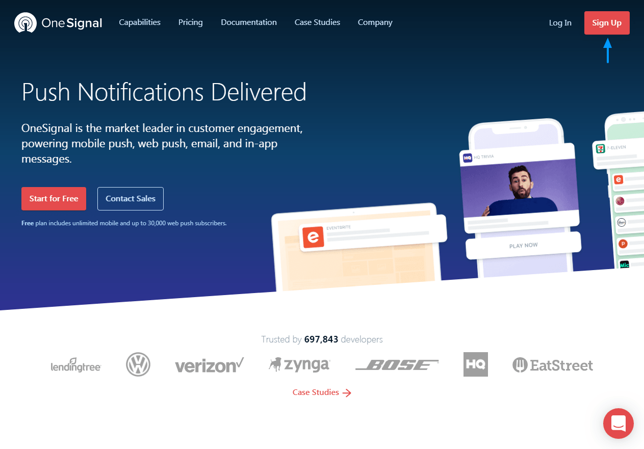 site oficial onesignal