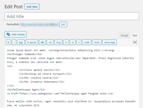 O código HTML produzido ao copiar um documento do Word para o editor clássico