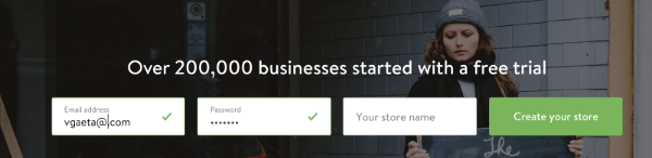 Formulário de inscrição da Shopify