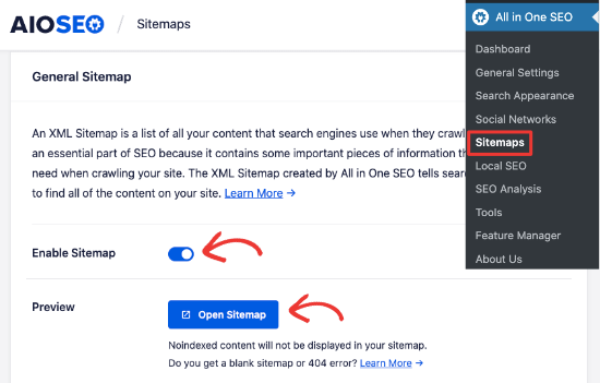 Ative o mapa do site no All in One SEO