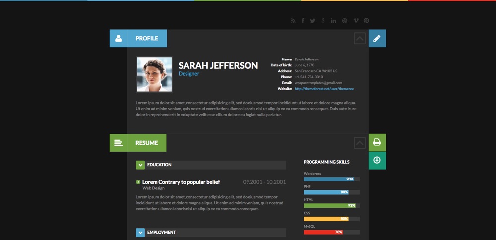 ShiftCV Blog, Currículo, Portfólio WordPress Tema
