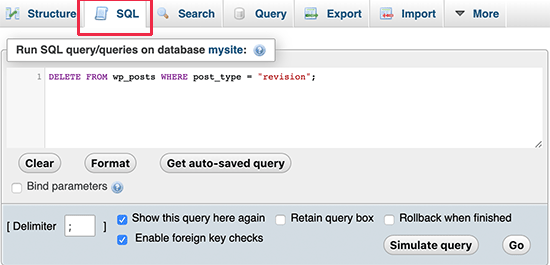 Excluindo revisão via MySQL