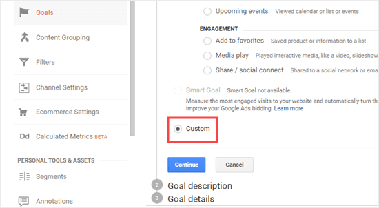 Google Analytics cria meta personalizada