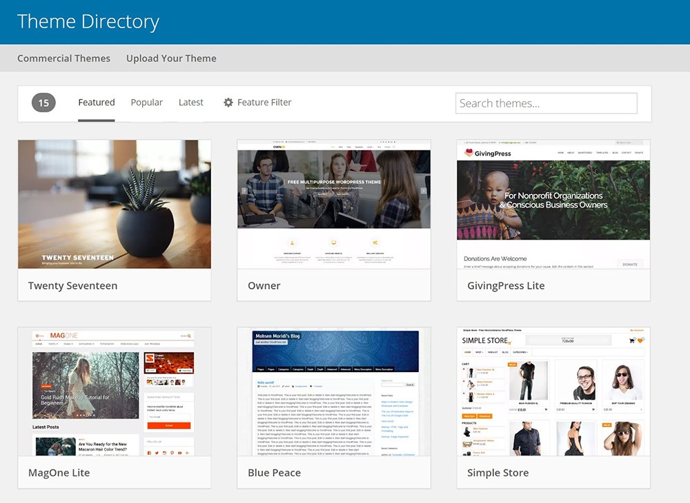 Diretório de temas do WordPress